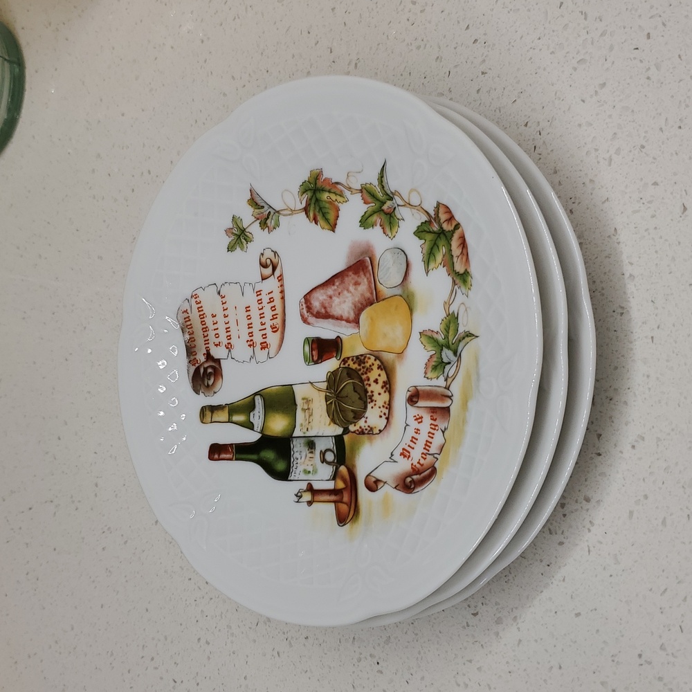 Wine and Cheese Porcelain Plates De Limoges France Set of 3